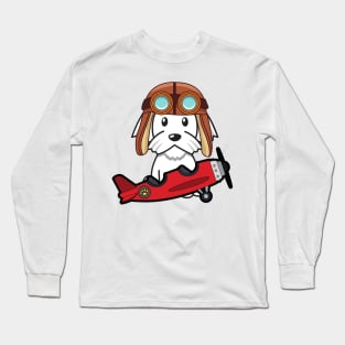 Cute white dog is in a vintage airplane Long Sleeve T-Shirt